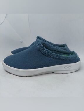 OOFOS OOcoozie Mule Shoes Slippers Blue Fleece Lined Recovery Mens Size 10